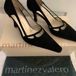 Martinez Valero Black Suede Heels with Cut Outs Size 5.5 w/ Box